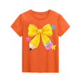 thumbnail image 3 of Girls Crewneck Short Sleeve Printed T Shirt Casual Back to School Pullover Knit Top with Graphic Bow Pencil Pattern, 3 of 4