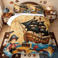 thumbnail image 2 of meiyoeat Playful Pirate Scene Twin Quilt Set,Vintage Ocean Ship Treasure Twin Coverlet Set For Boys,Multicolor Beige,2pcs,1 Bedspread and 1 Pillowcase, 2 of 7