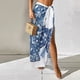 thumbnail image 4 of 1 conjunto de tres piezas con estampado retro ajustado y estampado floral azul para mujer con falda cruzada multiusos, 4 of 5