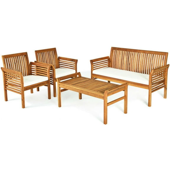 Aimee Lii 4 Pieces Outdoor Acacia Wooden Patio Furniture Set, Teak