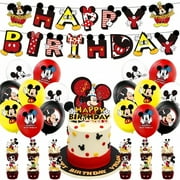 Cute Mickey Birthday Party Supplies, for Boys and Girls Mickey Birthday Party Supplies Birthday Banner Backdrop Balloons Cake Topper Party Supplies Birthday Party