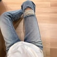 thumbnail image 4 of Irregular Ripped Micro-blared Jeans Women‘s Summer New High Waist Slim-fit Slim-fit Small High-flared Trousers, 4 of 5