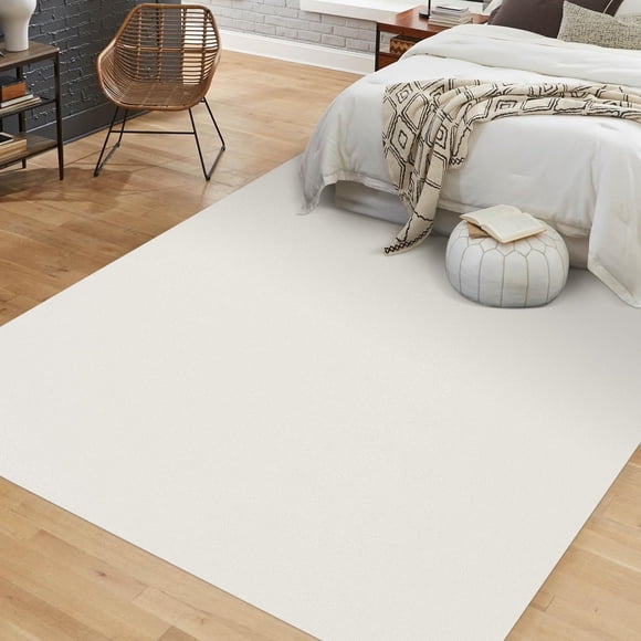 FURKIT Soft Vinyl Floor Mat for Bedroom, 4'×6' Beige Waterproof Plastic Area Rug for Kitchen, Non-Slip Multi-Pupose Floor Cove