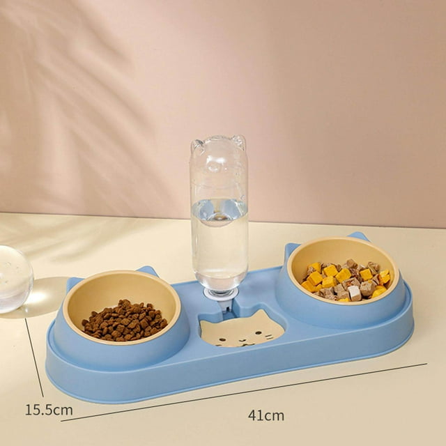 pitrice Abreuvoir pour Animaux Station d'Alimentation pour Animaux Support Surélevé Plat Bols Détachable Bleu