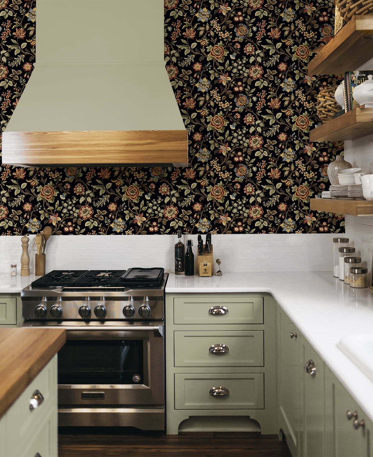 Stacy Garcia Home Ebony Jacobean Floral Trail Peel and Stick Wallpaper - 20.5 in. W x 10 ft. L Roll