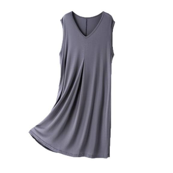 Soft Cotton Nightgowns for Women, Sleeveless Tank Sleepshirts with Chest Padded V Neck Sleepwear Comfy Casual Pajama Dress Bride Pajama Skirt Gray L