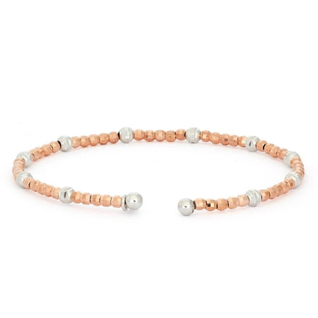 Giuliano Mameli Sterling Silver 14kt Rose Gold- and Rhodium-Plated Bangle with Round Faceted Beads