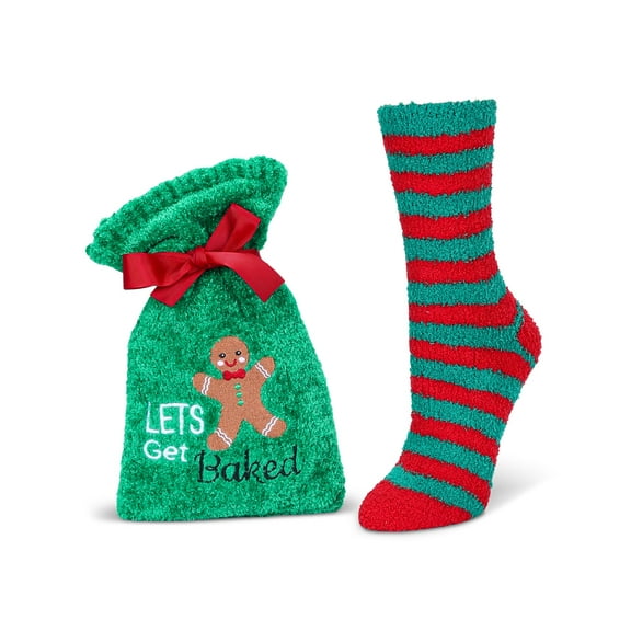 MeMoi Lets Get Baked Cozy Socks & Gift Bag Set - Womens - Female, One Size, Green