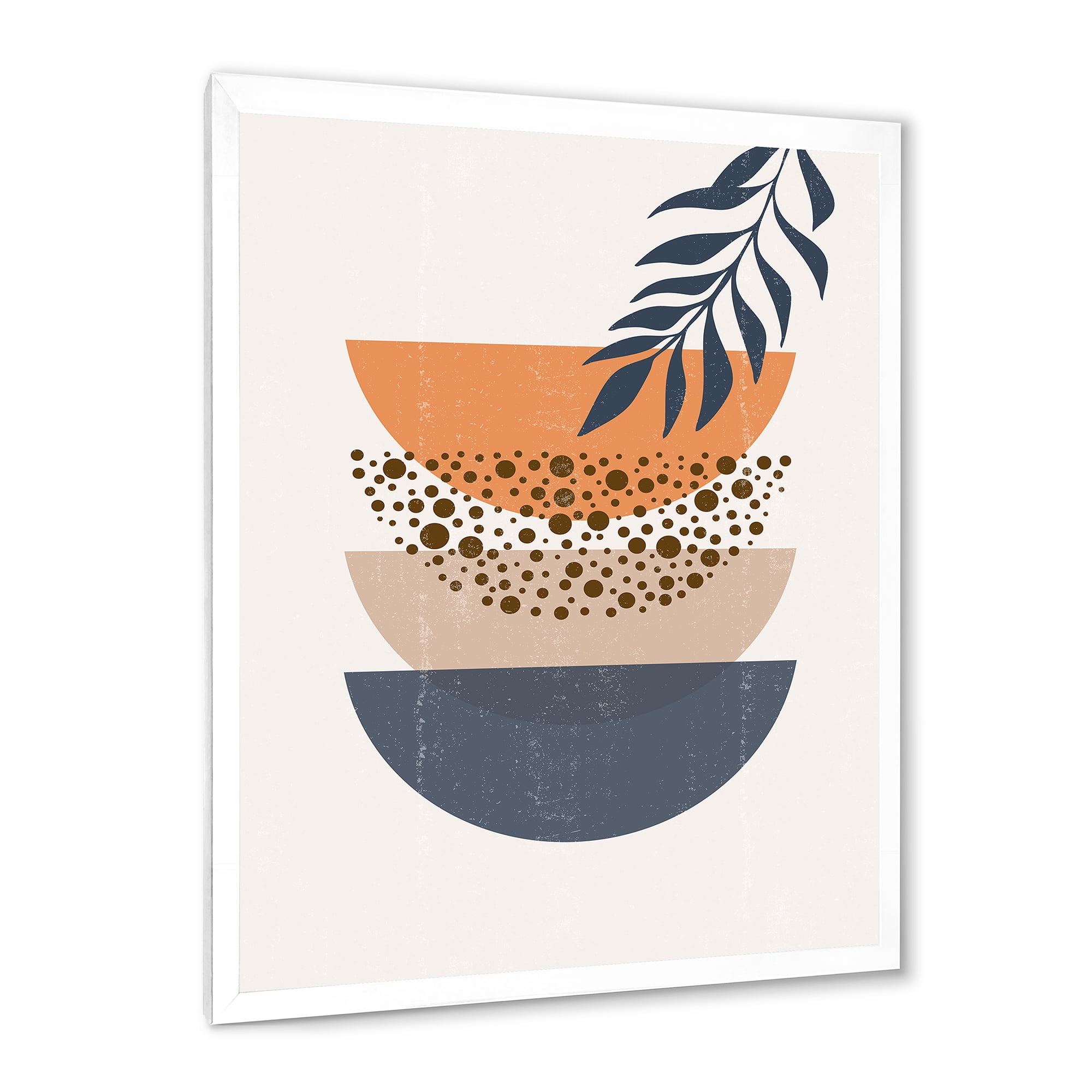 Designart 'Abstract Geometrical Moon and Sun With Leaf IV' Modern Framed Art Print