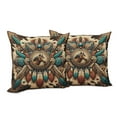 thumbnail image 4 of Ambesonne Rustic Throw Pillow Cover Pack of 2, Wild West Horse Feathers, 2 Pcs-16"x16", Teal Dark Taupe Cinnamon, 4 of 5