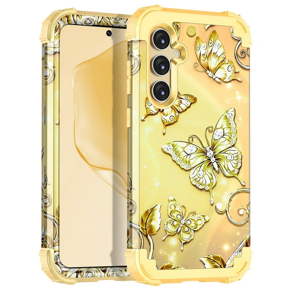 CASEFIV for Samsung Galaxy S24 Plus 5G Case,Shockproof Three Layer Heavy Duty Soft Silicone Rubber Bumper Hard Plastic Hybrid Protective Case,Yellow