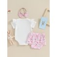 thumbnail image 4 of CIYCuIT Baby Girls Summer 3Pcs Outfits Short Sleeve Letter Print Romper + Bunny Print Shorts + Hairband 3M 6M 12M 18M Infant Toddler Cute Short Pants Sets, 4 of 8