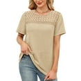 thumbnail image 5 of Ronuti Women's Tops Casual Scoop Neck Short Sleeve Waffle Knit Hollow Out Shirts Loose Tunic Tops Blouses, 5 of 10