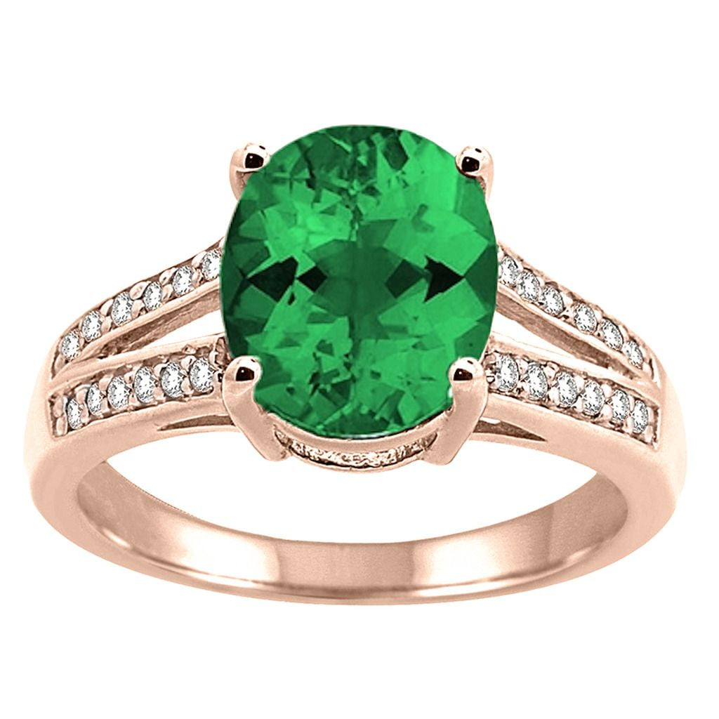MauliJewels 0.12 Carat Oval Lab Created Emerald and Diamond Ring in