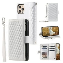 Feishell Crossbody Wallet Phone Case for Apple iPhone 12 Pro Max,Luxury PU Leather Magnetic Buckle Zipper Pocket Card Slots Flip Stand Protective Cover with Hand Strap & Shoulder Strap,White