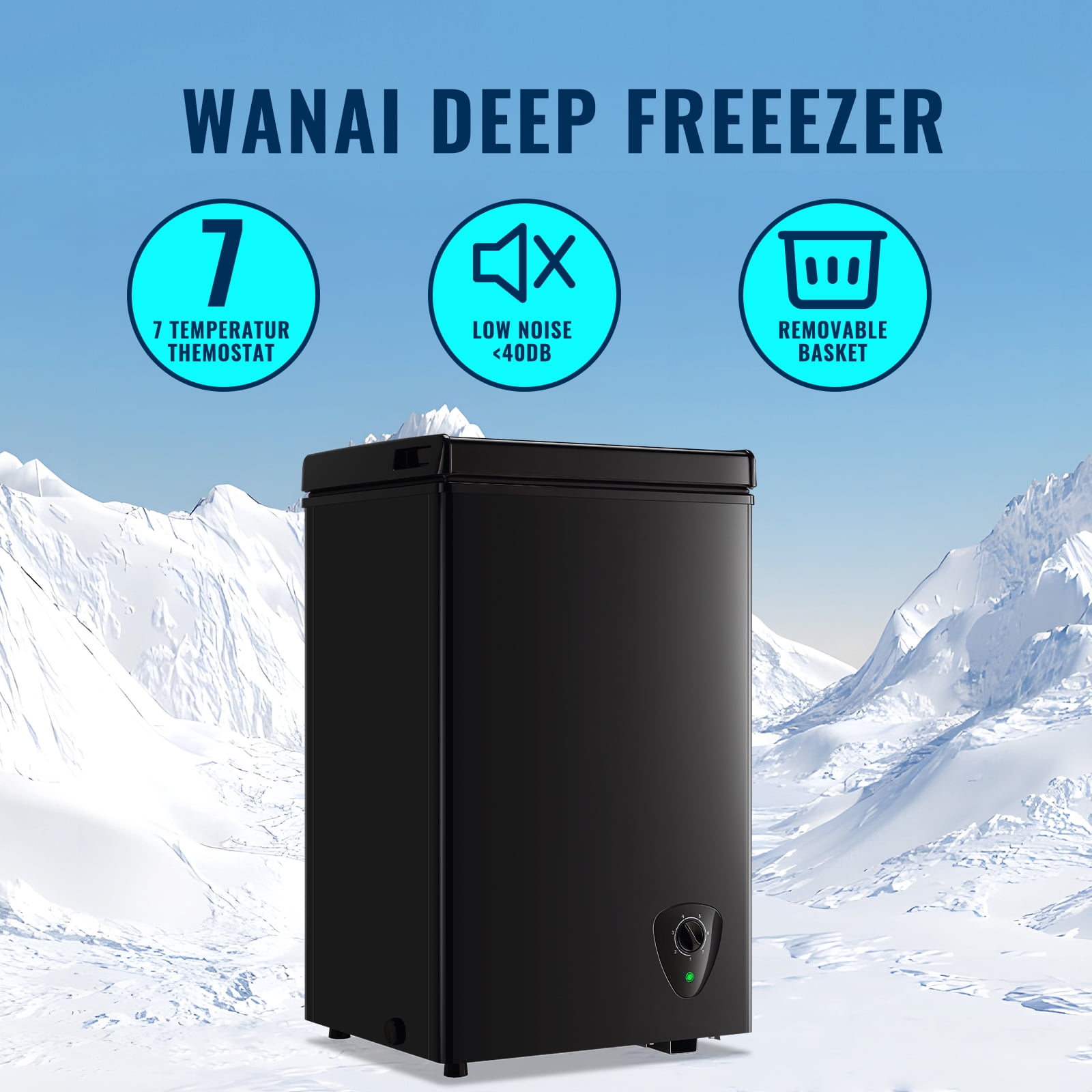 WANAI 2.45 Cu.ft,Chest Freezer,Deep Freezer,Removable Storage Basket Freezer,Black