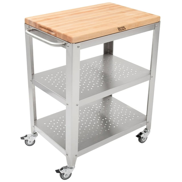 John Boos Cucina Culinarte Kitchen Cart w/ Shelves & Removable Maple Wood Cutting Board