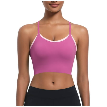 Women Padded Sports Bra Fitness Workout Running Shirt Seamless Camisole Strappy Yoga Tank Top Double Layer Crop Top