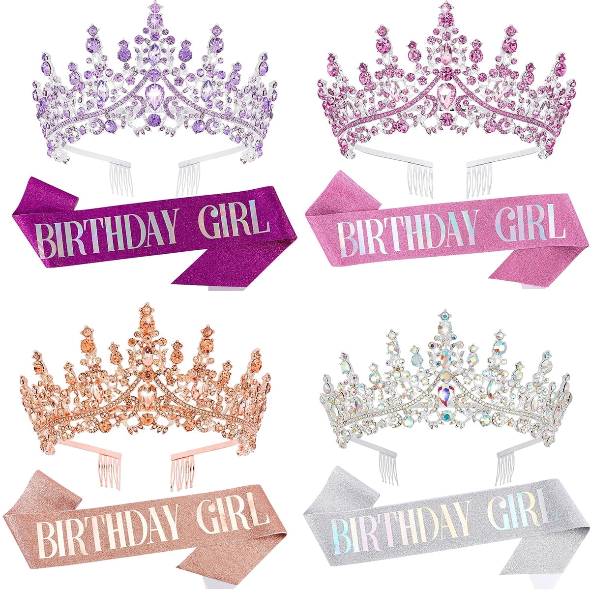 Birthday Sash And Crown KatchOn Pink Birthday Sash And Tiara Set - Silver Rhinestone Glitter Crystal Tiara, Birthday Crown And Sash For Women, Hair Accessory Birthday Crown Adult Woman