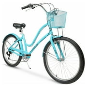 26 Hyper Bicycles Commute Bike with Basket, Adults 13+ Years, Neon Teal