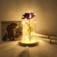 thumbnail image 4 of Rose In Glass Dome Wooden Base Glass Dome with Led Flower Lamps Purple, 4 of 9