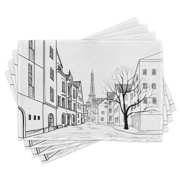 Ambesonne Eiffel Tower Place Mats Set of 4, Paris Street Art, Standard Size, Black White