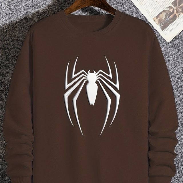 Jersey De Talla Grande Para Hombre, Cómoda Sudadera De Manga Larga Con Estampado De Araña A La Moda
