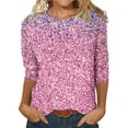 thumbnail image 2 of TANGNADE Women's Sequin T Shirt Design Three Sleeved Round Neck Fashion Top, Black S, 2 of 3