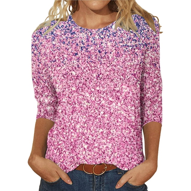 Pavied Chemises pour Femmes Blouses pour Femmes T-Shirt Design à Trois Manches Col Rond Mode Haut Manches 3/4 T-Shirts Liquidation Noir 2TG