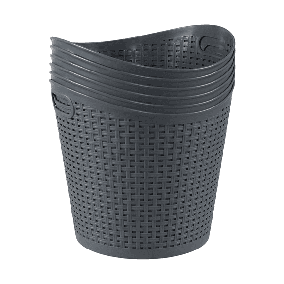 Melontray 6 Pack 30 L Laundry Hampers with Cutout Handle, Large Plastic Storage Basket, Grey