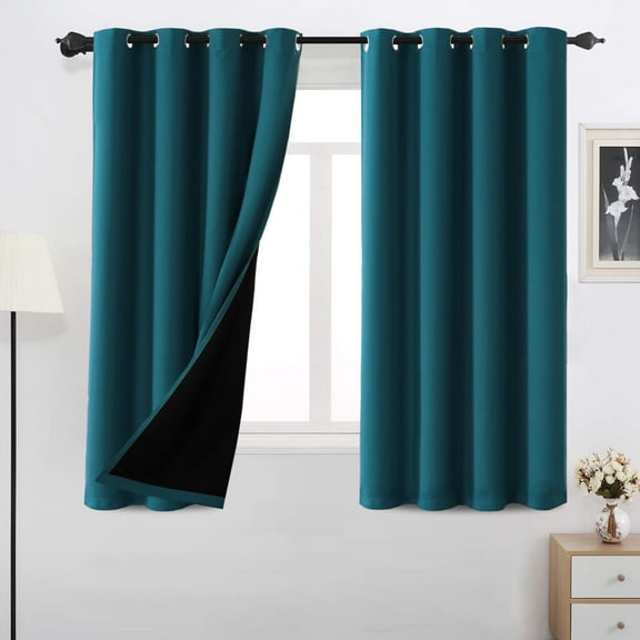 H.VERSAILTEX Contemporary 100% Blackout Grommet Curtains, Dark Teal Solid Print, 52" x 63", 2 Panels
