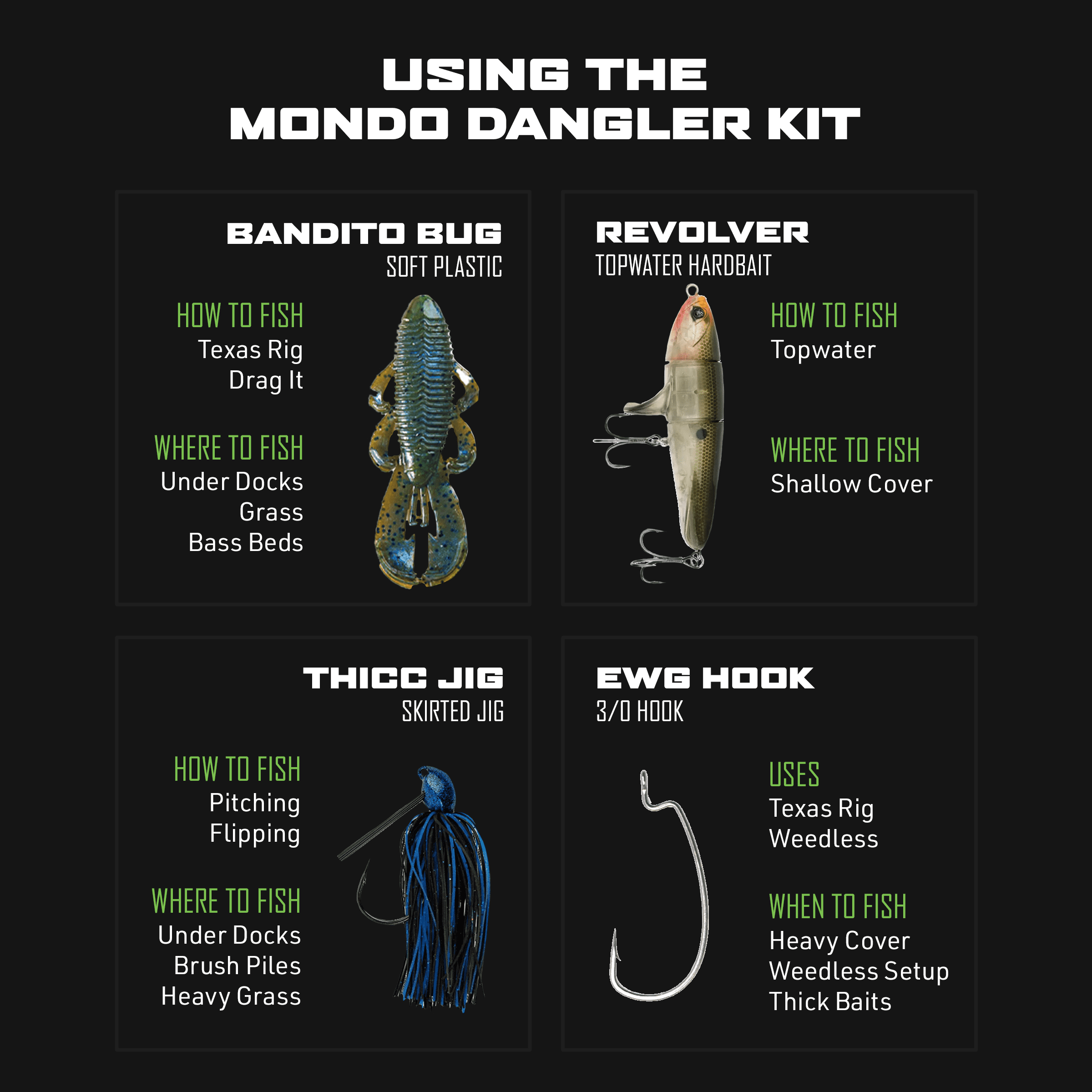 (2 pack) Googan Squad Mondo Dangler Bass Fishing Lure Kit, Assorted Soft Baits , 4 Pack Bundle
