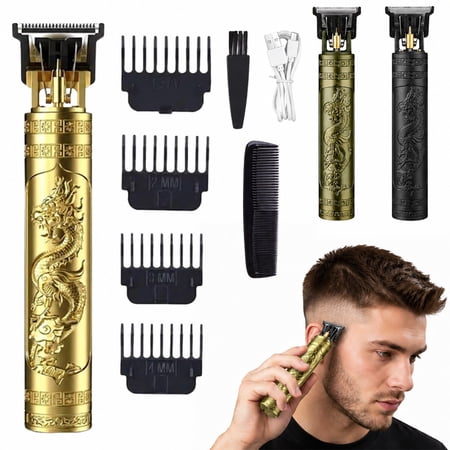 USB Rechargeable Hair Clipper Vintage Dragon And Phoenix Pattern T9 Hair Trimmer Electric Shaver Men'S Body Hair Beard Trimmer Electric Shaver Rechargeable Body Shaver