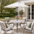 thumbnail image 2 of Round Outdoor Tablecloth with Umbrella Hole and Zipper, Ombre Beige Grey Striped Tablecloth with Elastic Waterproof, Farmhouse Modern Stripes Patio Table Covers for 36" - 44" Picnic Pool Tables, 2 of 9