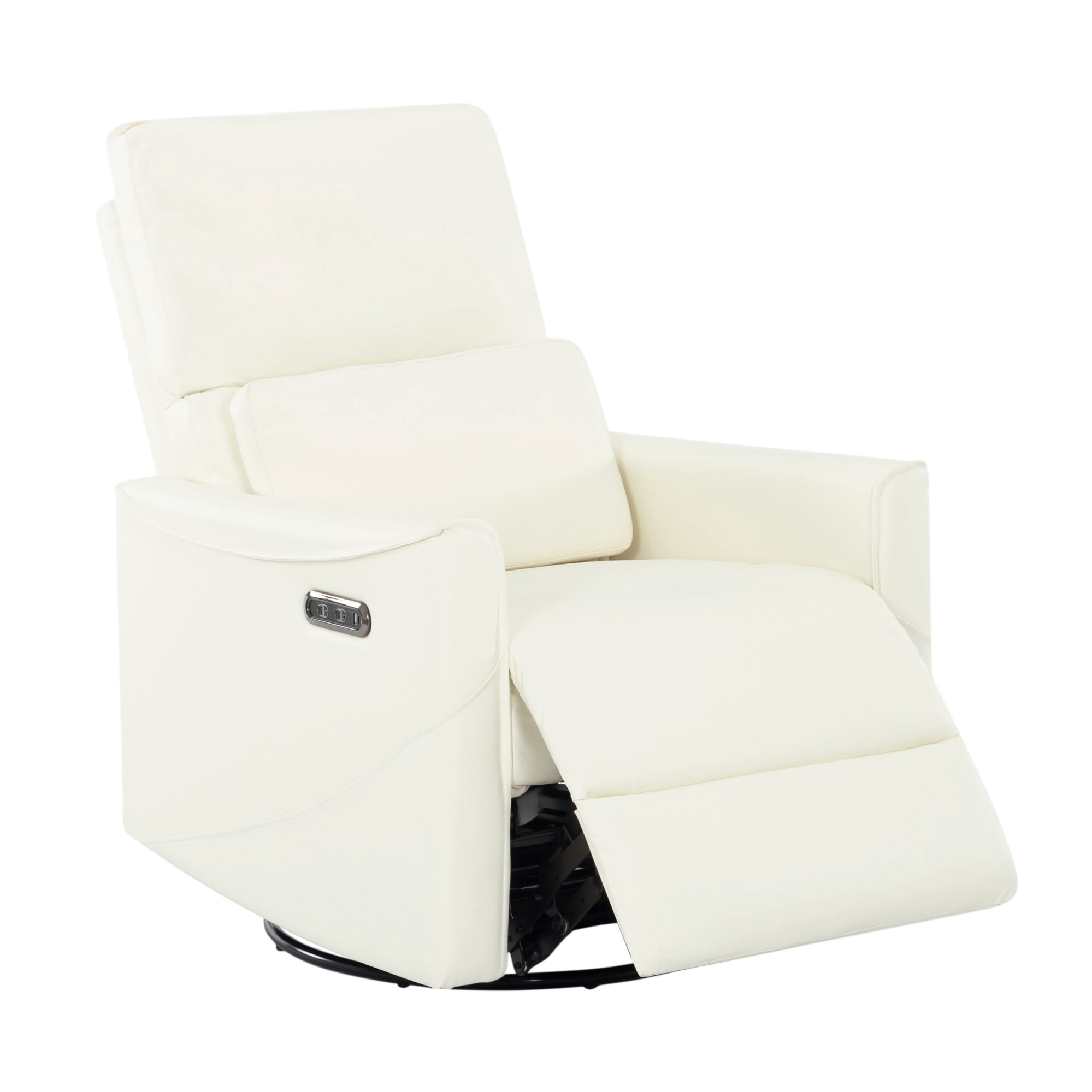 BSHTI PU Leather Electric Swivel Glider Recliner Chair with Rocking Function, Modern Comfort Seating for Living Room, Bedroom（Beige）