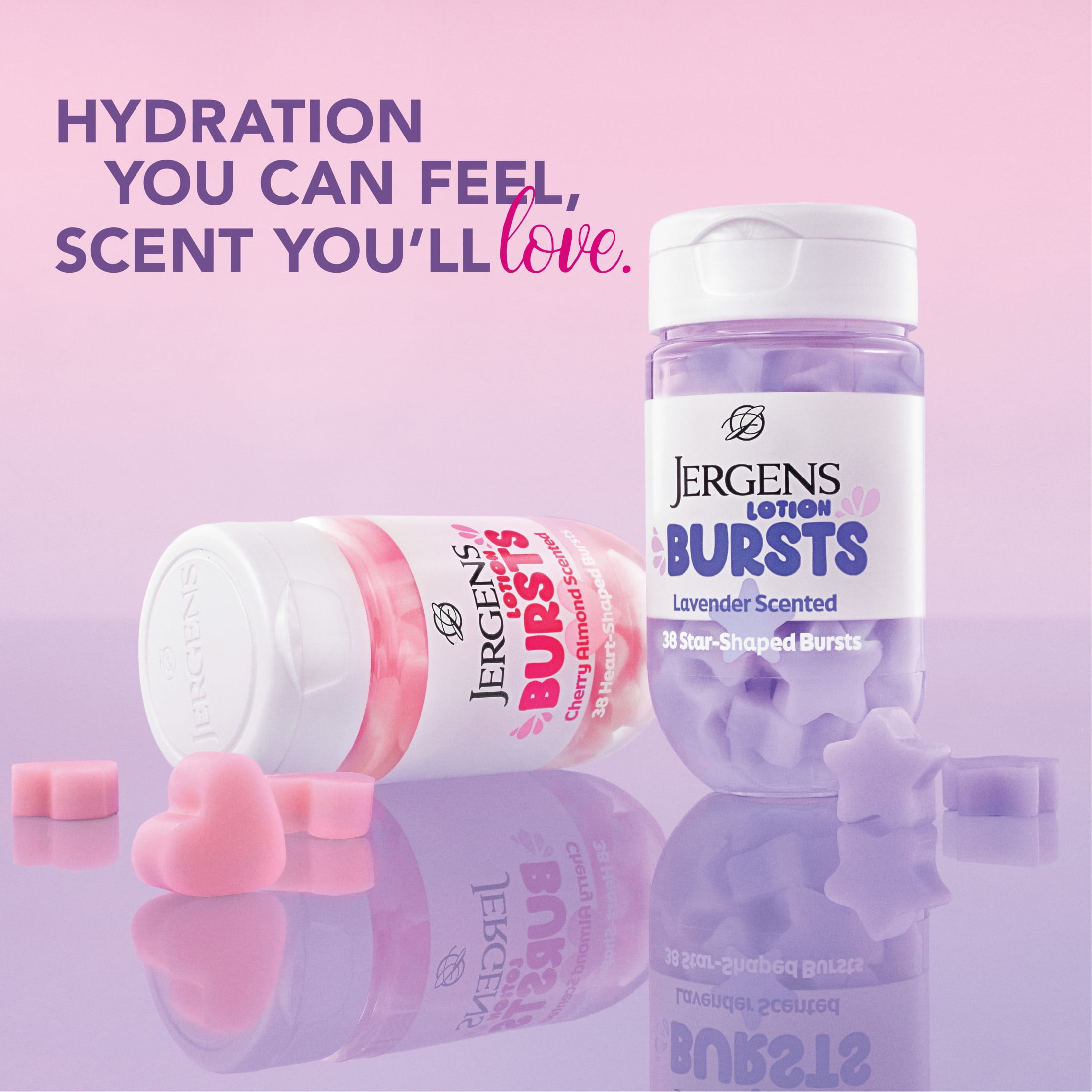 (2 pack) Jergens Lavender Lotion Bursts, Squishy Star-Shaped Moisturizer Bursts, Lotion Gifts for Teens, 38 Ct