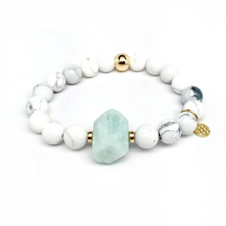 Julieta Jewelry White Howlite and Aqua Rock Candy 14kt Gold over Sterling Silver Stretch Bracelet