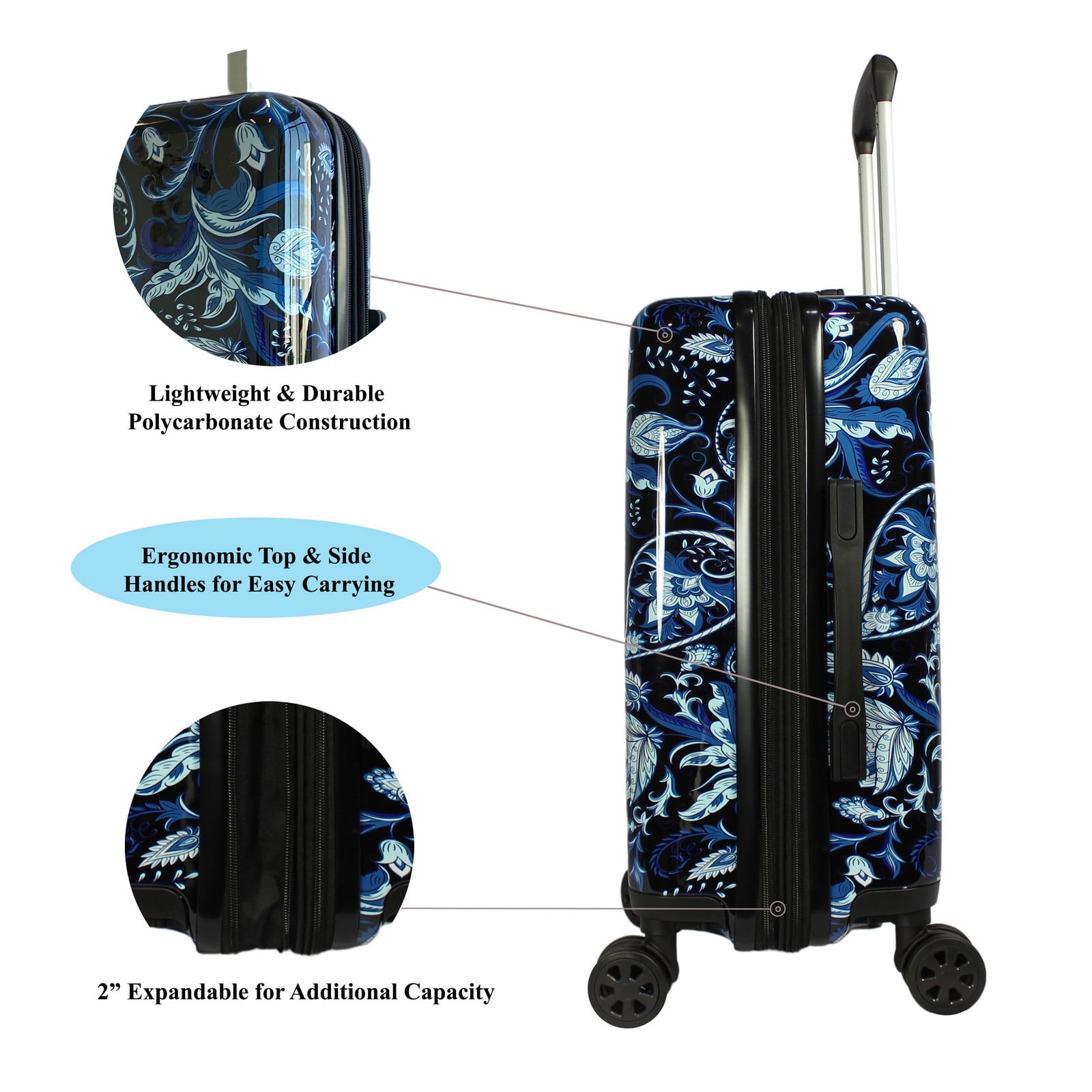 World Traveler Seasons 2-Piece Hardside Carry-On Spinner Luggage Set – Paisley