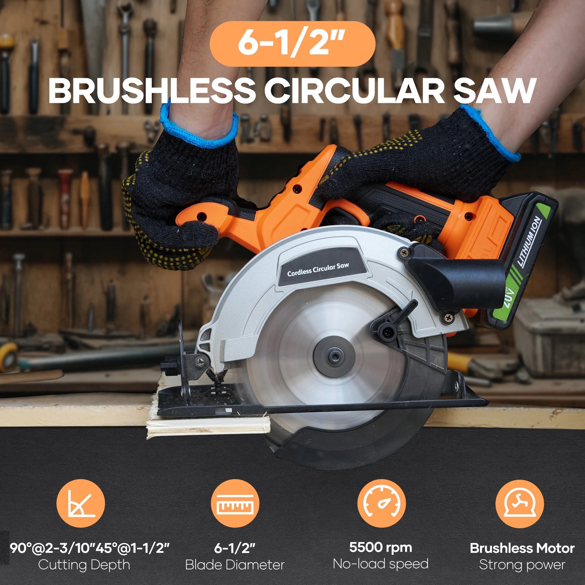 GASKY 6-1/2 inch 20V Cordless Circular Saw with Battery and Charger, Brushless Circular Saw Battery Powered, 0-45°Bevel Lightweight Circular Saw Kit, for Wood Cutting