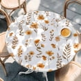 thumbnail image 2 of Brown Spring Floral Round Tablecloth, Fitted Table Cover with Elastic for 45"-54" Round Tables, Flowers Botanical Elegant Pastoral Table Cloth Outdoor Indoor Dinning Party Waterproof Tablecloths, 2 of 7