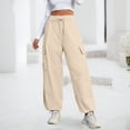 thumbnail image 2 of Womens Pants Cargo Pants High Waist Wide Leg Pants Straight Leg Lightweight Khaki Womens Trousers L, 2 of 5