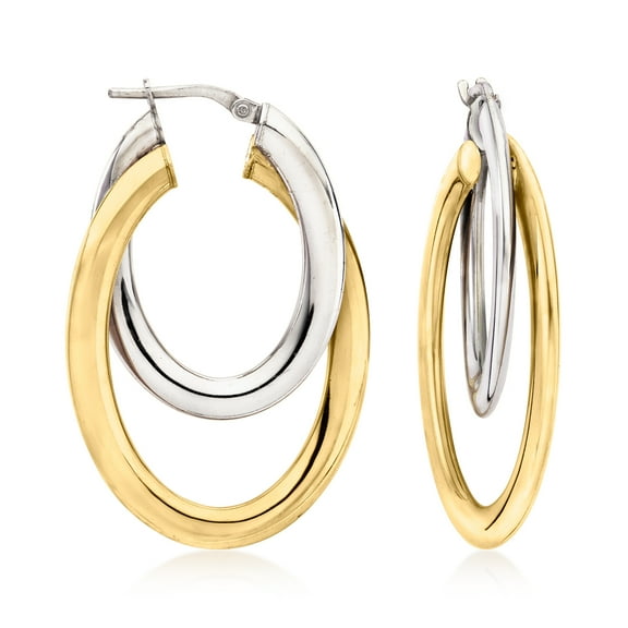 Ross-Simons Italian Sterling Silver and 18kt Gold Over Sterling Double-Hoop Earrings, Women's, Adult