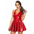 thumbnail image 1 of Vestido Sexy de cuero de Pvc rojo brillante con cuello Halter, minivestido plisado de látex de piel sintética con cremallera, ceñido al cuerpo, disfraz para discoteca, 1 of 5