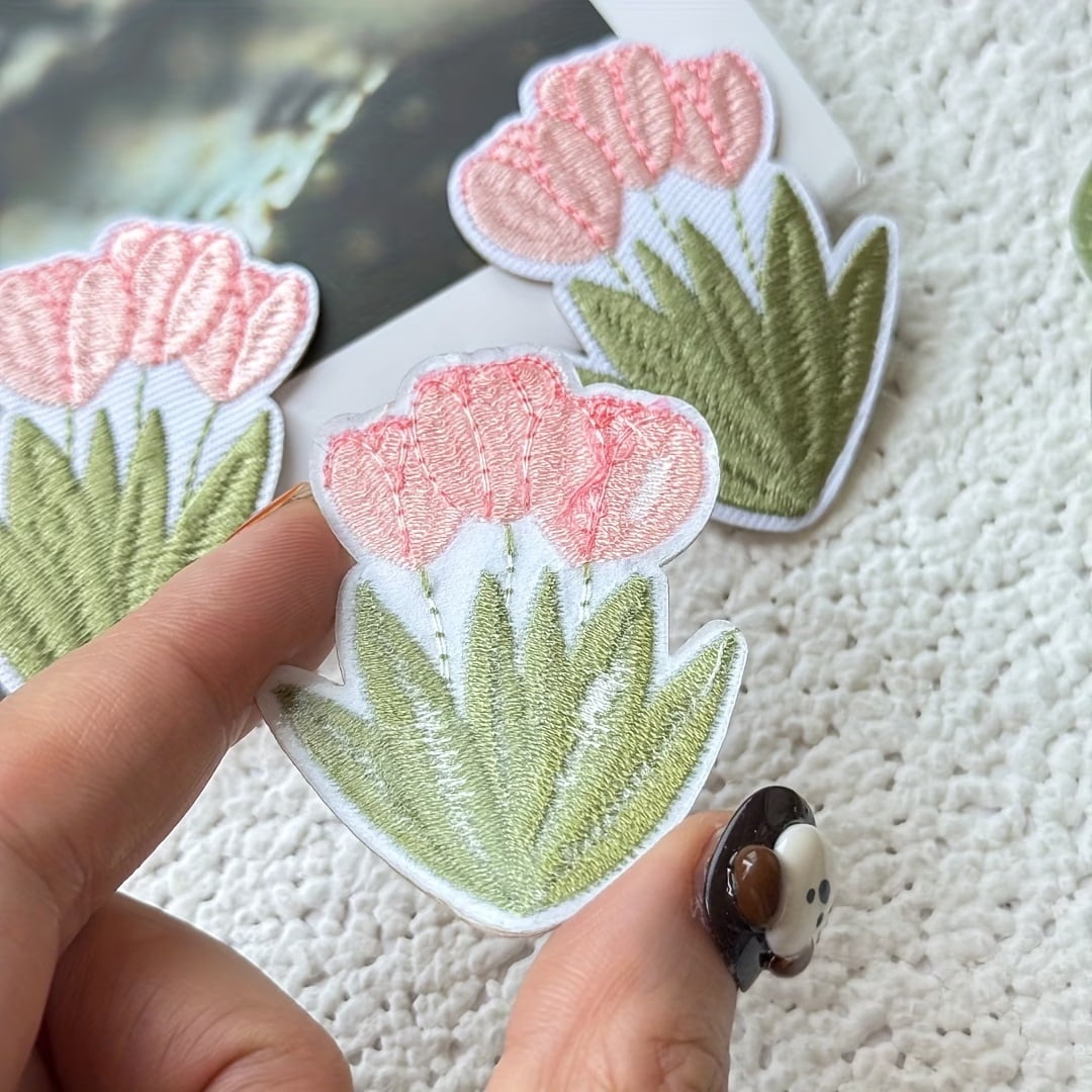 3pcs Embroidered Tulip Flower Patches for Denim Jackets, Canvas Bags, Pants, Clothing, Hats, and More - Perfect for Sewing and Ironing