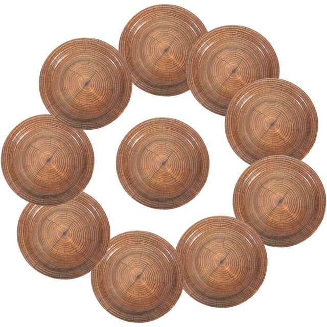 OUNONA 10Pcs Wood Grain Pattern Disposable Paper Plates for Multi Occasion Party and Household Use