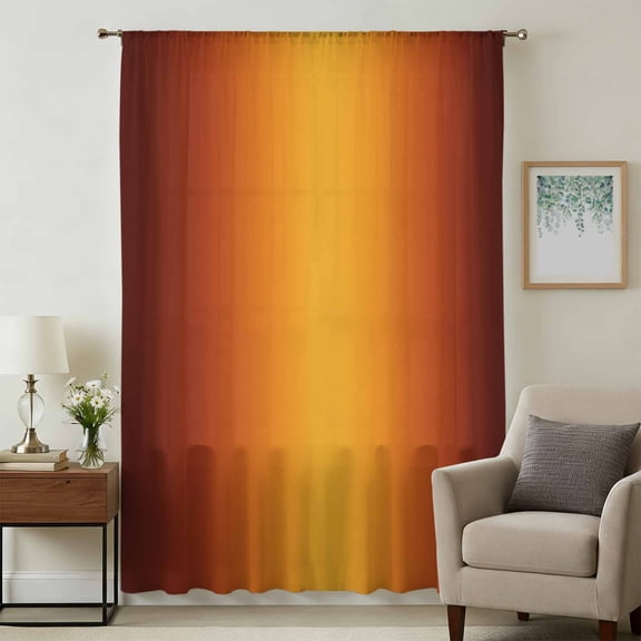 Burnt Orange Yellow Ombre Sheer Curtains 84 Inches Long, Modern Art Abstract Aesthetics Light Filering Curtains, Breathable Simi Curtain Privacy Drapes for Living Room Bedroom Window Treatment