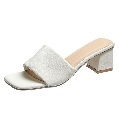 

Aompmsdx Fashion Summer Women S Sandals Chunky Heel Middle Heel Open Toe Solid Color Casual Styleheel Shoe