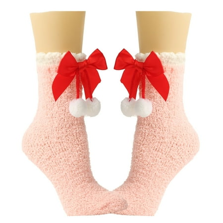 

Yinguo Women Socks Bowknot Pure Color Socks Over Festival Christmas