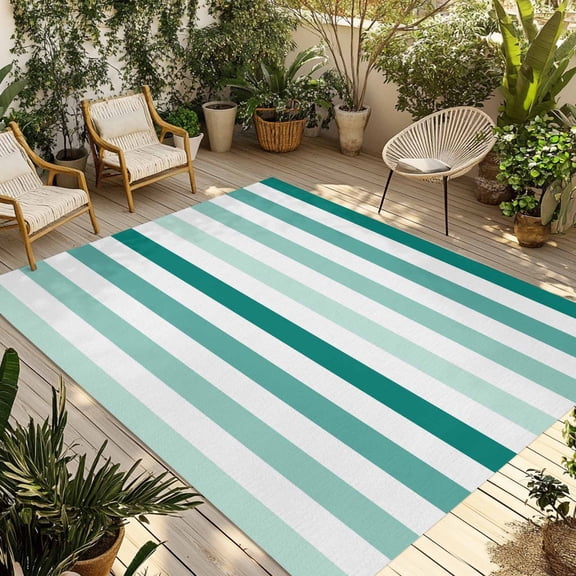 Ombre Green Stripes Outdoor Area Rug 3x5ft Decorative Indoor Outdoor Rug Summer Patio Area Rug for Porch, Deck, Balcony, Entryway, Camping & RV