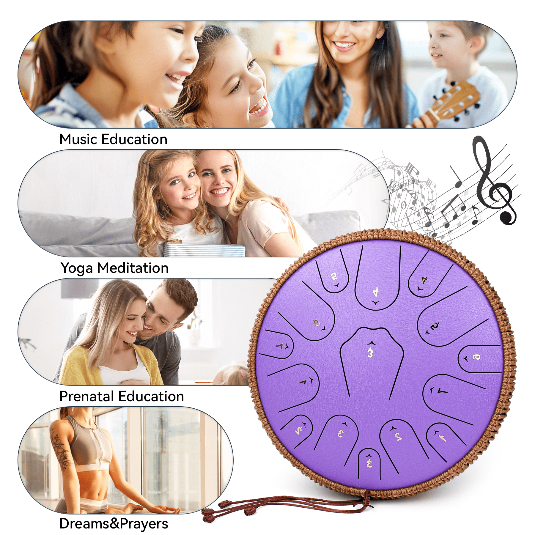 Steel Tongue Drum-14 Inch 15 Notes Tongue Drums, Steel Drum Instrument for Adults, Handpan Drums with Music Book, Handpan Drum Mallet, and Carry Bag, C Major (Purple)
